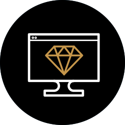 Symbol eines Computerbildschirms mit Diamant-Icon, steht für hochwertige Webdesign-Dienstleistungen.