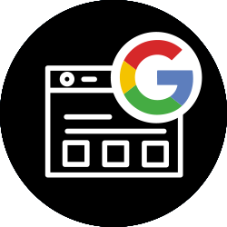 Symbolgrafik einer Webseite mit Google-Logo, steht für Suchmaschinenoptimierung und Webseitenranking.
